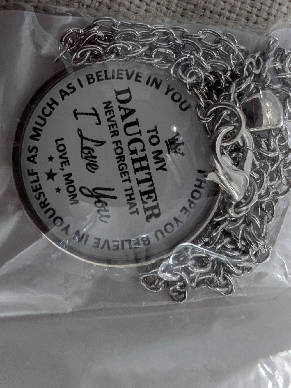 Silver 'To My Daughter I Love You' Pendant Necklace - Gift from Mom